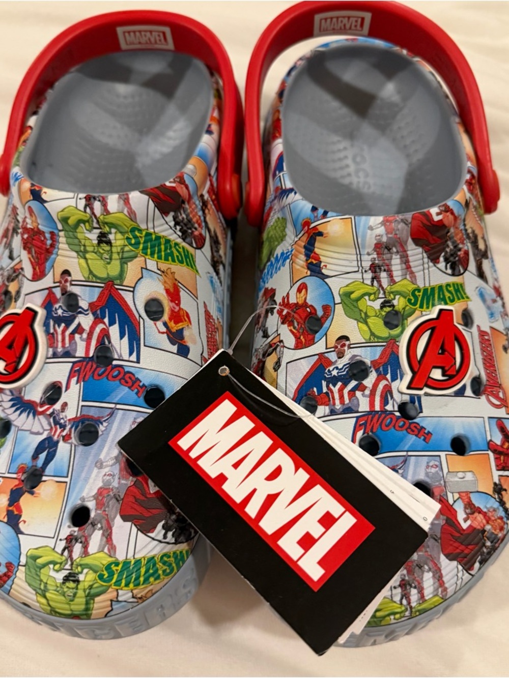 Marvel Kids Avengers Comic-Panel Clogs in White and Red